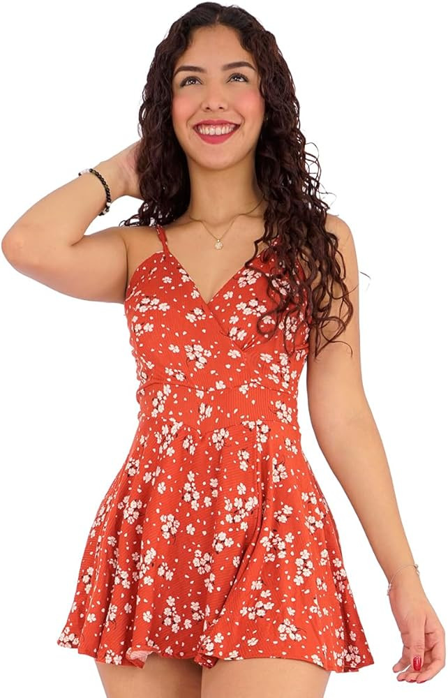 Jumper Dress Jumpsuit Skirt Short Women Casual, Black Flower | Amazon (US)