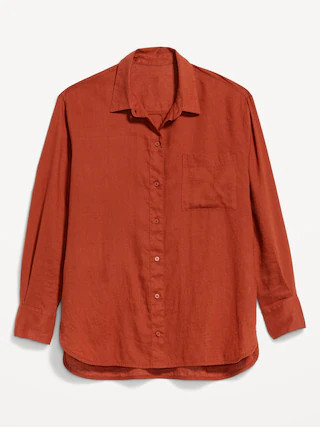 Linen-Blend Loose Button-Down Shirt | Old Navy (US)