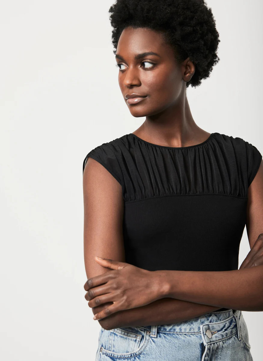 Black Ribbed Ruched Top | Mint Velvet