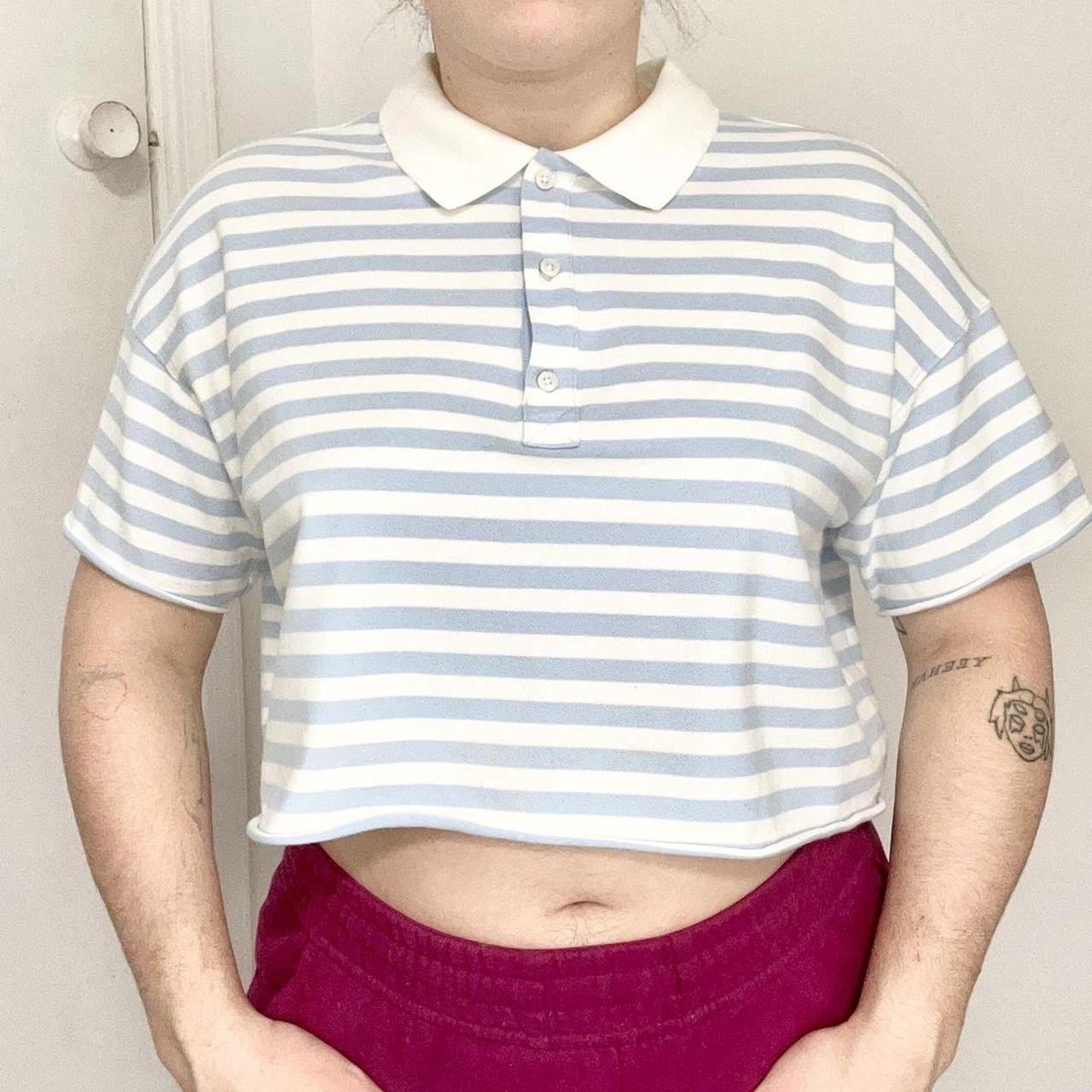 Aerie Women's Crop top - Blue/White - S | Depop US