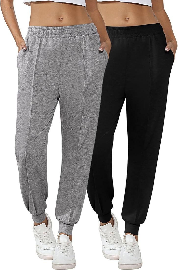 2 Pack Women's Sweatpants, High Waisted Soft Jogger Pants Athletic Cinch Bottom Lounge Sweat Pant... | Amazon (US)