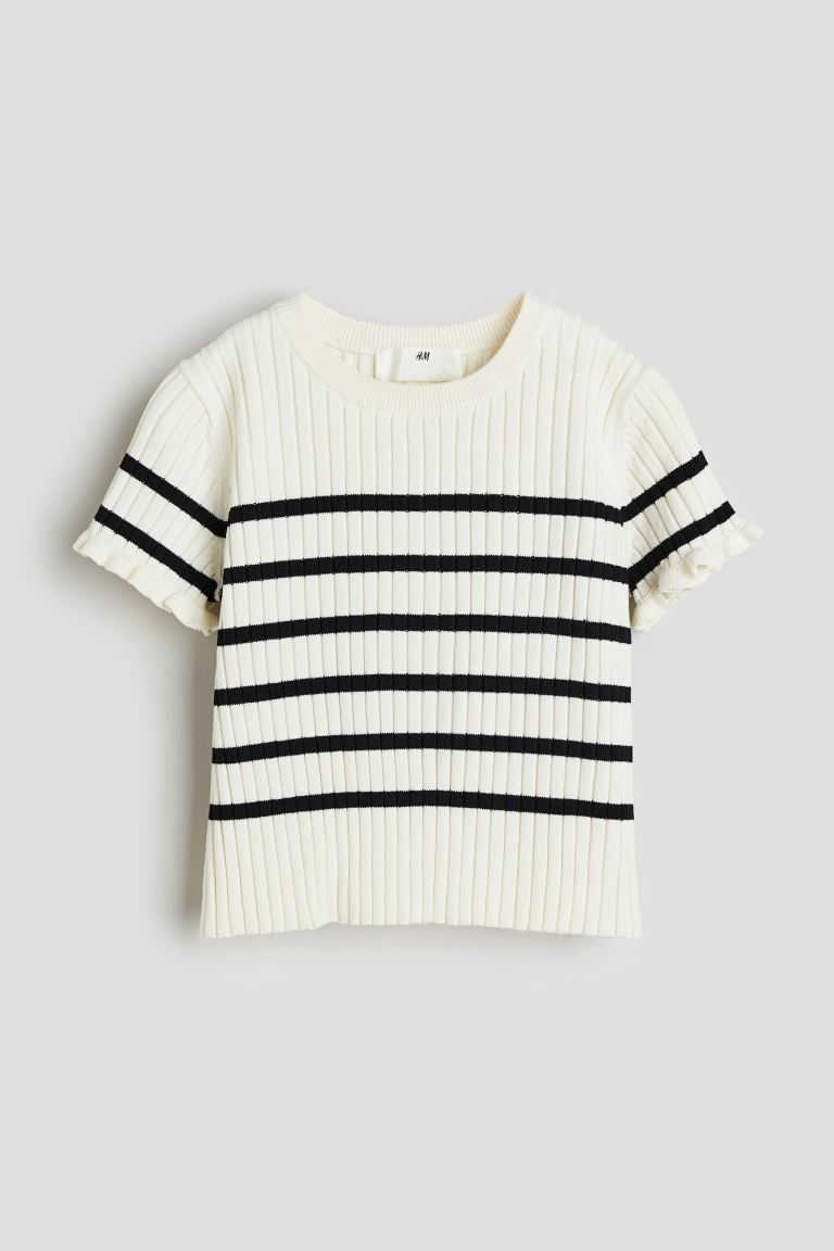 Rib-knit Top - Cream/black striped - Kids | H&M US | H&M (US + CA)