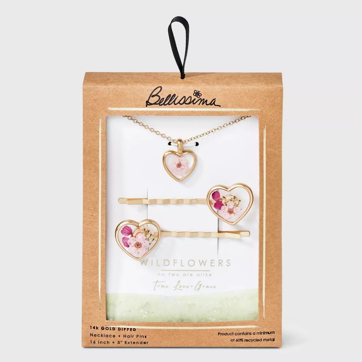 Bella Uno Bellissima Silver Plated KT Flash Pressed Flower Pink Wildflower Heart Pendant Necklace... | Target