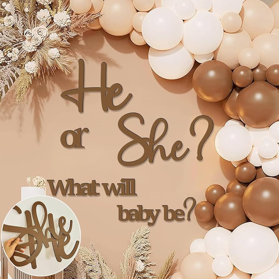 Large Gender Reveal Decals for Backdrop Wooden Baby Shower Sign He or She What Will Baby Be Ballo... | Amazon (US)