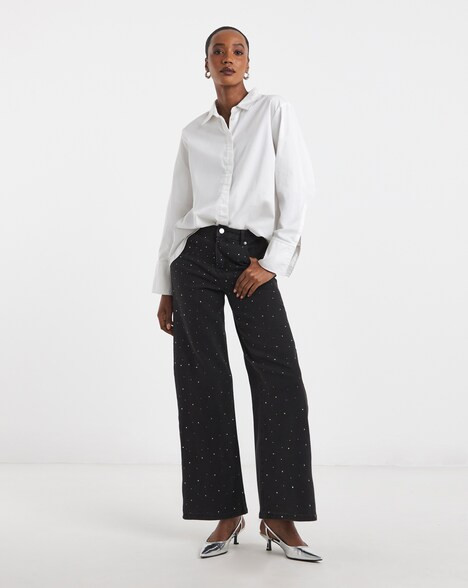 Black Embellished Wide Leg Jeans | JD Williams (UK)