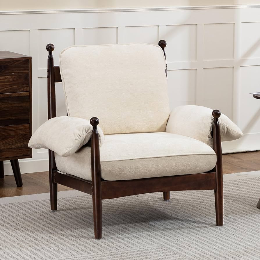 AQO Mid Century Modern Accent Chair with Arms, Upholstered Spindle Chair with Wood Frame, High-Re... | Amazon (US)