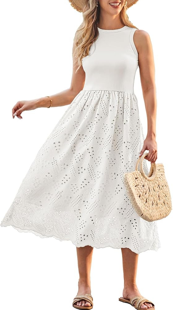 GRACE KARIN Women's Summer Sleeveless Tank Dress A Line Midi Dress Cotton Crewneck Casual Holiday... | Amazon (US)