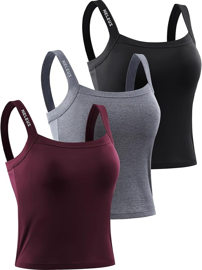 NELEUS Women's 3 Pack Athletic Compression Tank Top with Sport Bra Running Shirt | Amazon (US)