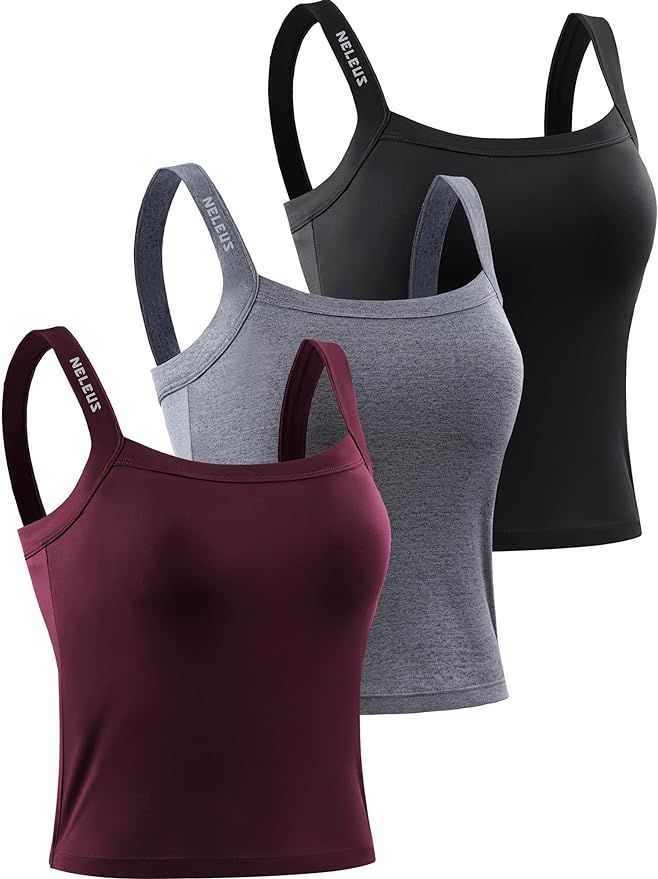 NELEUS Women's 3 Pack Athletic Compression Tank Top with Sport Bra Running Shirt | Amazon (US)