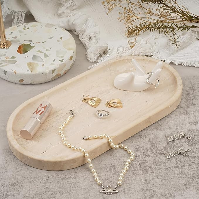 Koville Italian Travertine Tray, 12"x6" Vanity Decorative Marble Tray for Countertop, Catchall Tr... | Amazon (US)