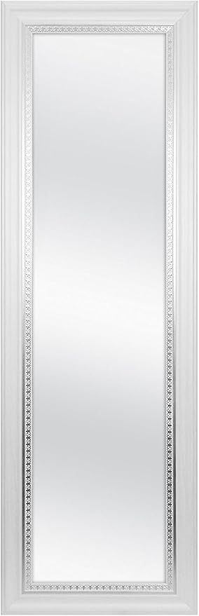 MCS Over-the-Door Mirror, 12x48 Inch Glass White Wood Grain Finish with SilverTrim, 17x53 Inch Ov... | Amazon (US)