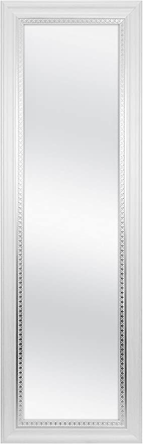 MCS Over-the-Door Mirror, 12x48 Inch Glass White Wood Grain Finish with SilverTrim, 17x53 Inch Ov... | Amazon (US)