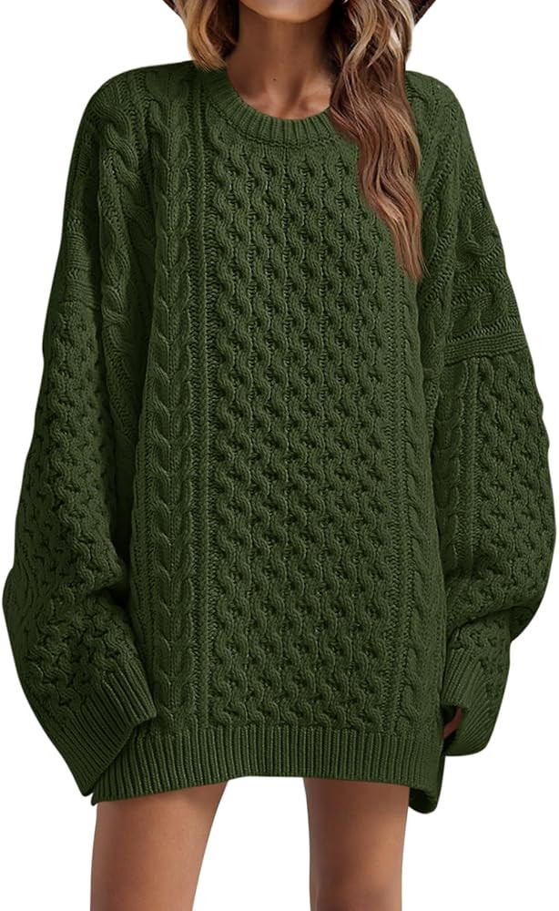 Saodimallsu Womens Oversized Sweaters Chunky Cable Knit Crewneck Long Sleeve Loose Tunic Sweater ... | Amazon (US)