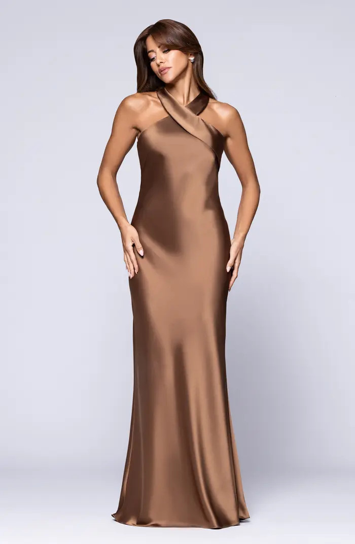 Halter Neck Satin Trumpet Gown | Nordstrom