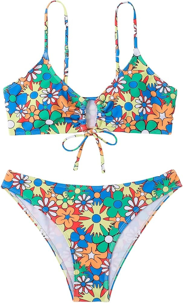 SOLY HUX Women's Spaghetti Strap Floral Print Bikini Bathing Suit 2 Piece Swimsuits | Amazon (US)