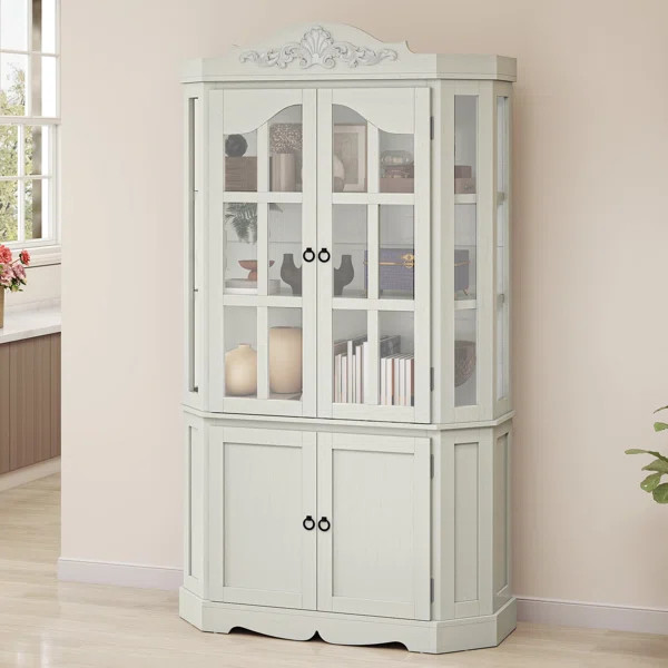 70.8" Carved Display Cabinet With Glass Doors And Shelves | Wayfair North America