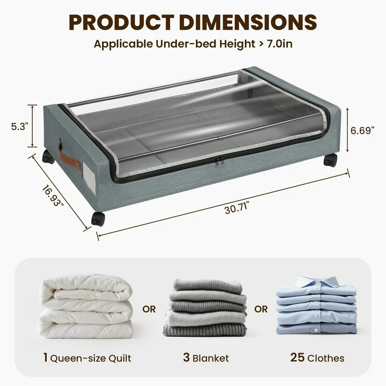 Torio Under Bed Storage with Wheels, 2 Pack Under Bed Storage Containers with Clear Lids, Rolling... | Walmart (US)