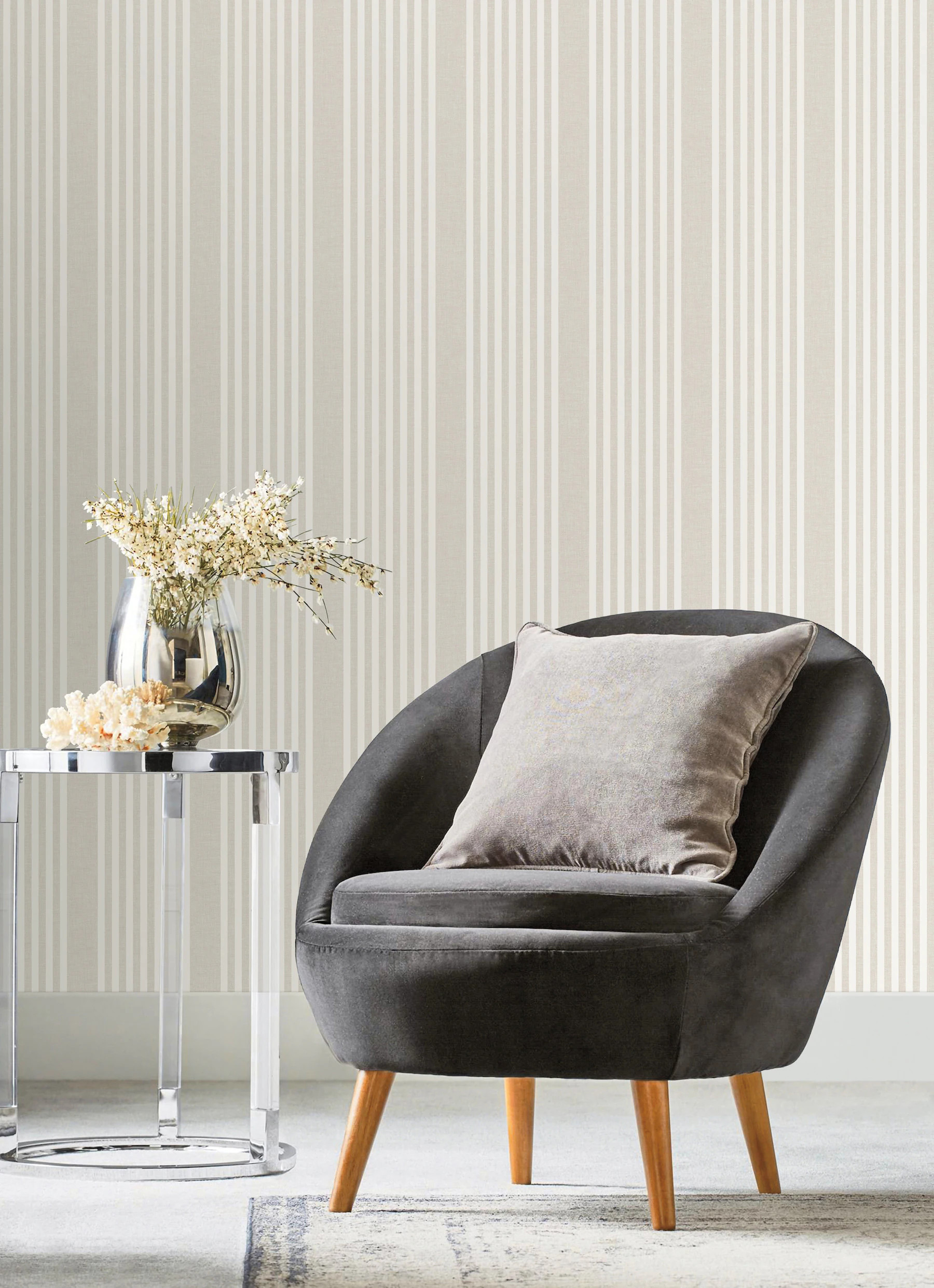 York Wallcoverings Stripes Resource Library 60.8-sq ft Neutral Non-woven Stripes Prepasted Water Activated Paste Wallpaper in Gray | SR1581 | Lowe's
