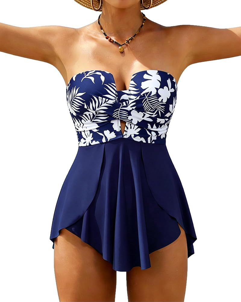 XUNYU One Piece Swimsuits for Women Bandeau Strapless Bathing Suits Tummy Control Modest Swim Dre... | Amazon (US)