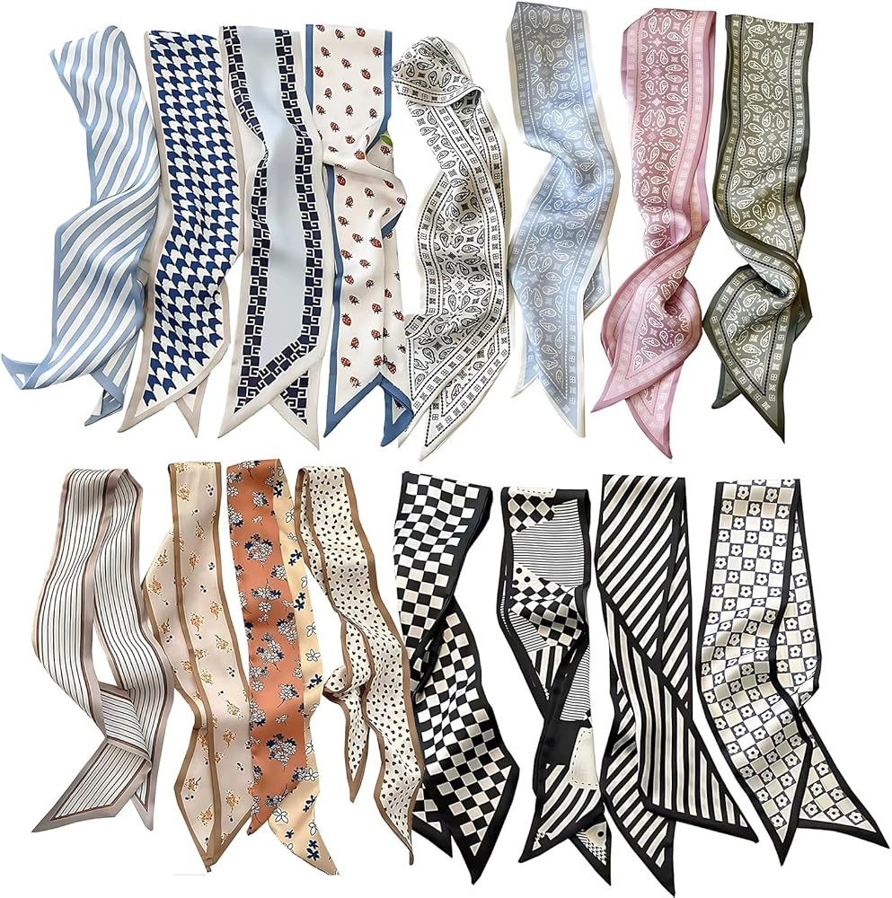 Cmonie 16Pcs Fashion Scarves for Women,Satin Head Scarf Silky Boho Scarves Scarf for Handbags Acc... | Amazon (US)