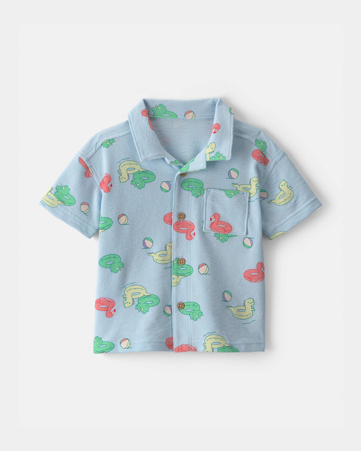 Toddler Boy Pool Floatie Short-Sleeve Button-Down Shirt - Blue | Carter's | Carter's Inc