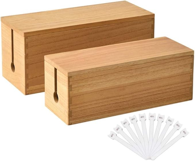 KIRIGEN Cable Management Box Wooden Cord Organizer Hide Power Strip Desk Wires Protector for Home... | Amazon (US)