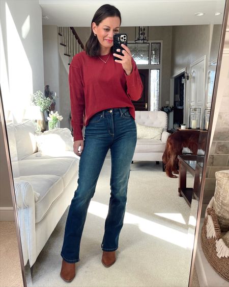 #walmartpartner #walmartfashion @walmartfashion 

Walmart outfit - ribbed long sleeve top - so soft, runs true to size - Walmart bootcut jeans, run true to size to a tad big (wearing a 0 regular), Walmart boots (true to size) 

#LTKstyletip #LTKSeasonal #LTKunder50