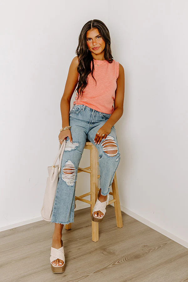 Just USA Kai High Waist Distressed Straight Leg Jean | Impressions Online Boutique