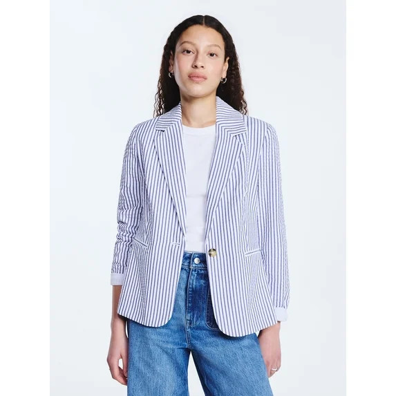 Free Assembly Women's Single Breasted Seersucker Blazer, Sizes XS-XXL | Walmart (US)