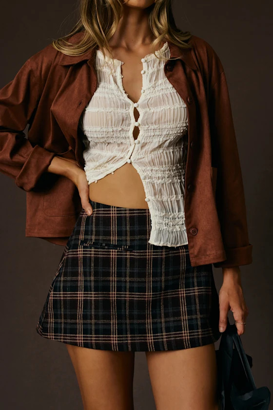 Haislyn Burgundy Plaid A-Line Skort | Lulus