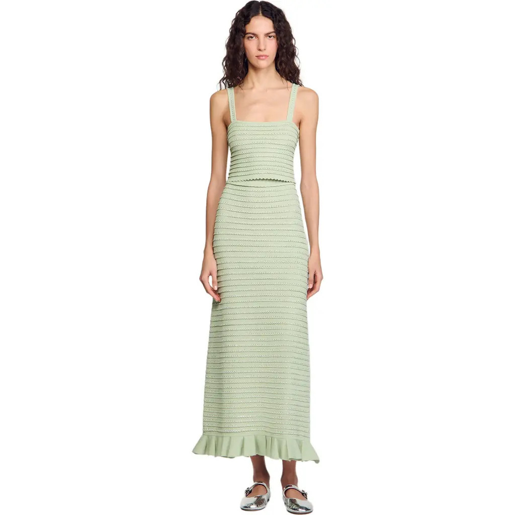 SANDRO Rhinestone knit crop top in Almond Green at Nordstrom, Size Small | Nordstrom