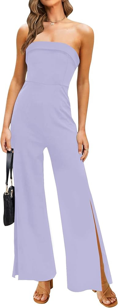 ZESICA Women's 2024 Summer Off Shoulder Sleeveless High Waist Wide Leg One Piece Long Jumpsuits R... | Amazon (US)