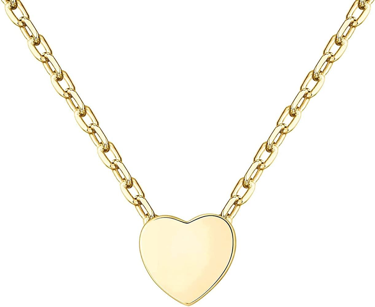 PAVOI 14K Gold Plated Tiny Heart Necklace | Dainty Necklace for Women | Personalized Letter Heart... | Amazon (US)