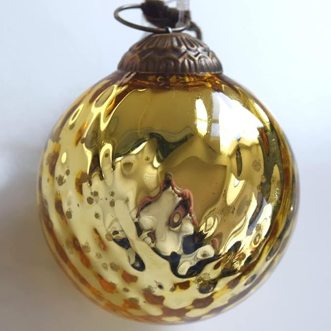 Set of 4 Gold Mercury Glass Ornaments (3.15" Antique Embossed Ball) Perfect for Christmas Tree, H... | Amazon (US)