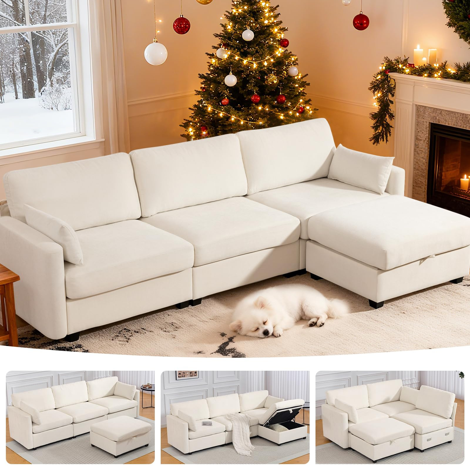 109'' Modular Sectional Sofa, L Shaped Couch with Storage Ottoman, Comfy Cloud Sofa with Deep Sea... | Amazon (US)