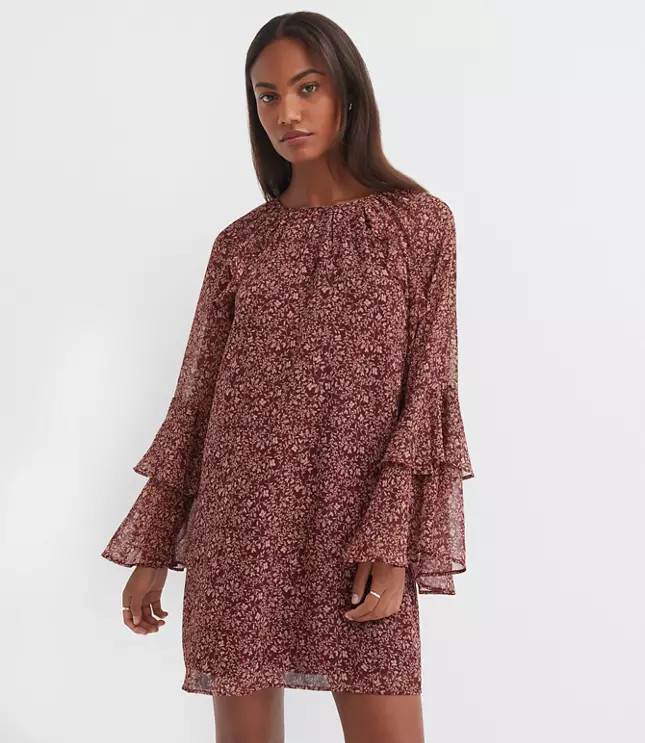 Petite Floral Ruffle Mini Dress | LOFT