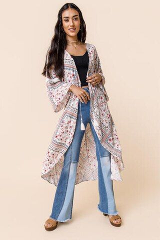 Cassidy Tassle Tie Maxi Kimono - francesca's | Francesca's