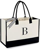 Personalized Initial Canvas Beach Bag, Monogrammed Gift Tote Bag for Women | Amazon (US)