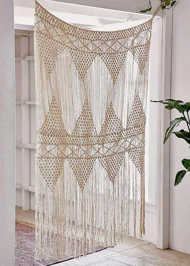 Flber Macrame Curtain Large Wall Hanging Bohemian Wedding Decor, 50" w x 75" h | Amazon (US)
