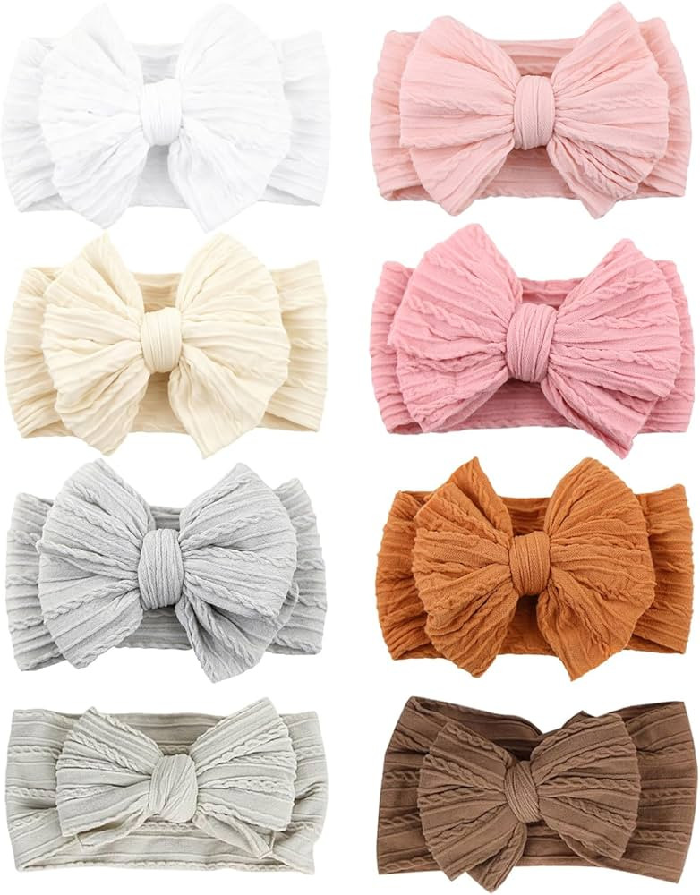 8 Pcs Baby Bows Headbands Soft Nylon Hairbands Super Elastic Headband Hair Accessories For Baby G... | Amazon (US)