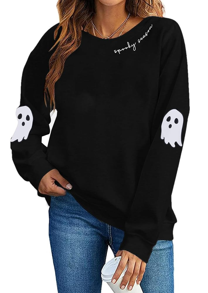HEBBE Spooky Season Sweatshirts Halloween Ghost Sweatshirt Women - Halloween Graphic Crewneck Top... | Amazon (US)
