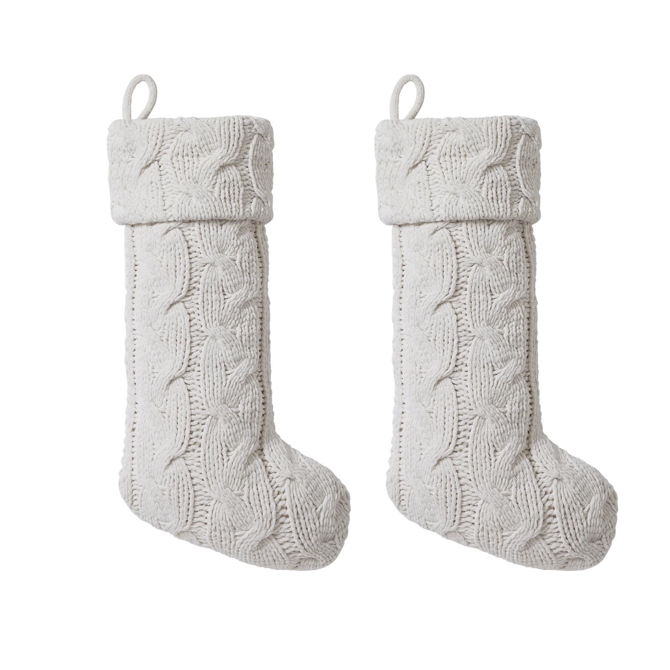 My Texas House Monte Grey Cable Knit Christmas Stockings, 20" x 10" (2 Count) - Walmart.com | Walmart (US)