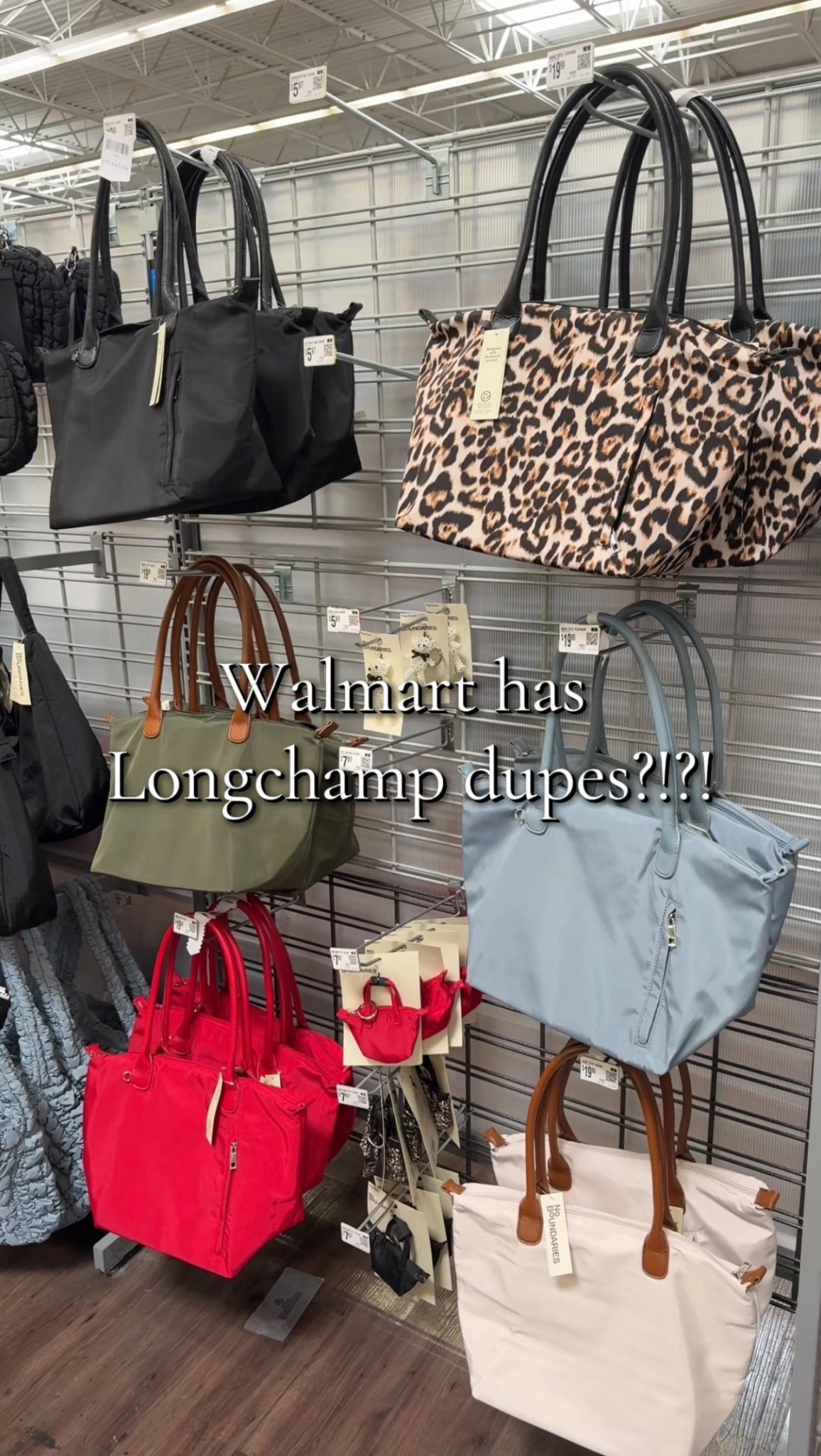 what do you MEAAANNNN @Walmart has Longchamp dupes?!?! The large totes are only $20 and the cutie matching bag charms are $8! 👛✨🤍 #walmart #walmartfinds #dupe #longchamp #fashionfinds #midsizefashion #preppy #grandmillenial 