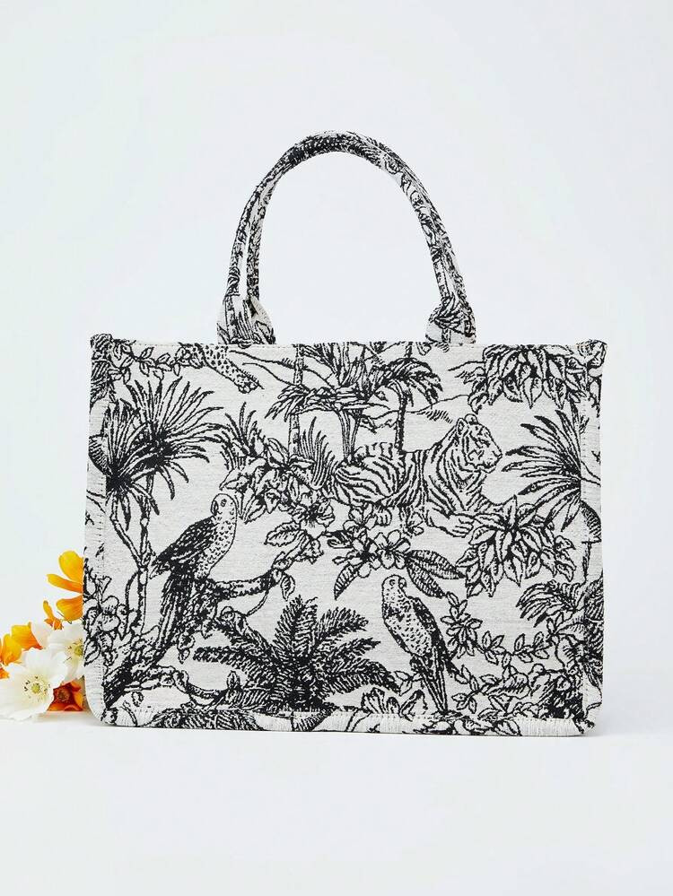 Spring New Embroidered Jacquard Large Capacity Handbag Shoulder Bag (Pattern Random), Burgundy Tote Bag | SHEIN