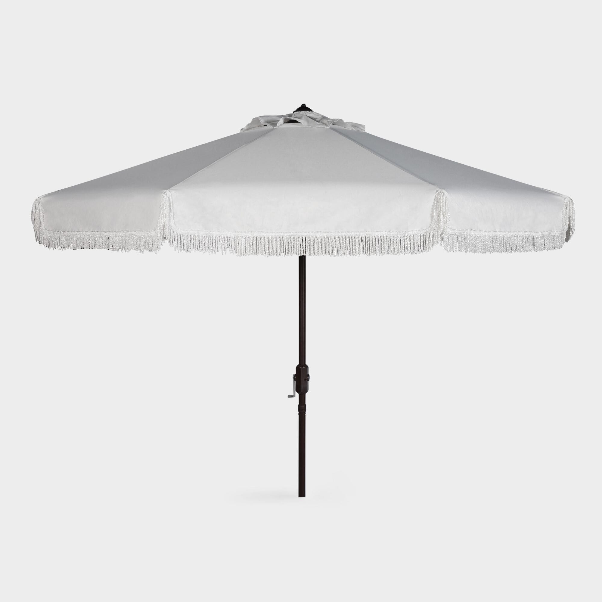 White Fringe 9 Ft Tilting Outdoor Patio Umbrella - Fabric by World Market | World Market