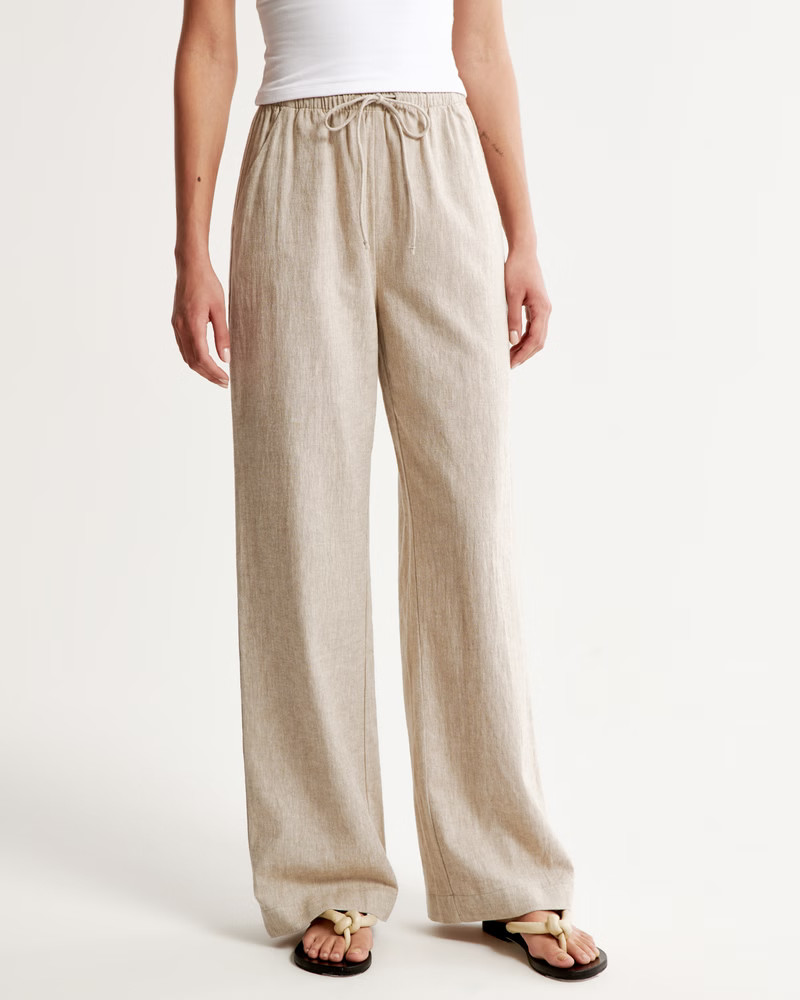 Linen-Blend Pull-On Wide Leg Pant | Abercrombie & Fitch (US)