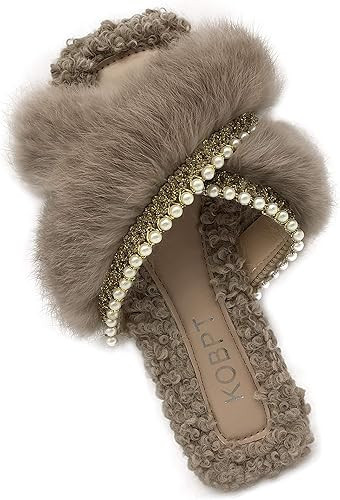 KOBPT Women's Slippers Fluffy Plush Cozy Open Toe Cross Band Indoor Outdoor Shoe | Amazon (US)