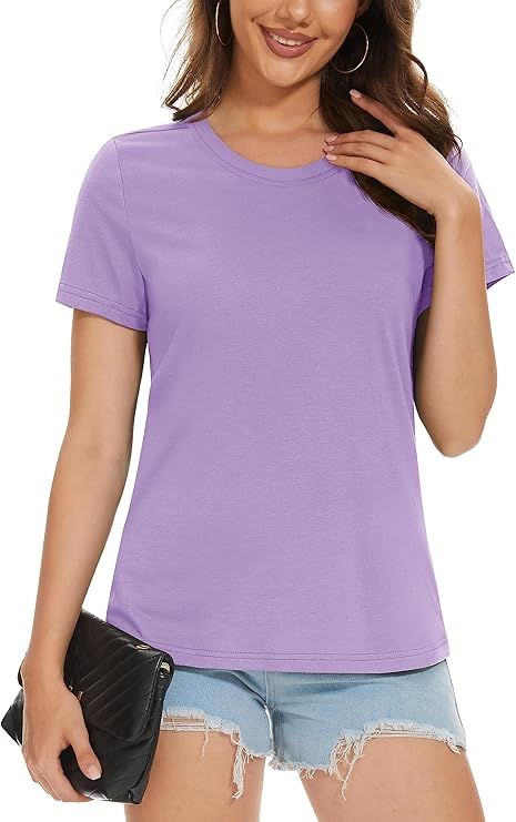 MAGCOMSEN Women's T-Shirts Cotton Short-Sleeve Crew-Neck Shirts Classic-Fit Breathable Basic Tees... | Amazon (US)