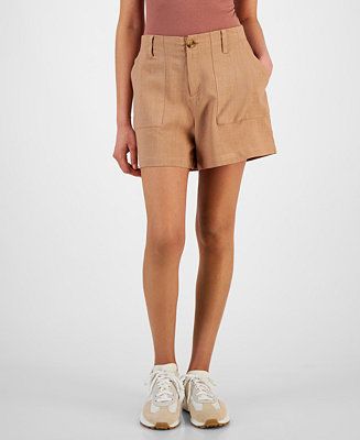 Women's High Rise Patch Pocket Linen Blend Shorts | Macys (US)