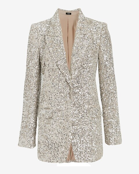 Sequin Peak Lapel Boyfriend Blazer | Express